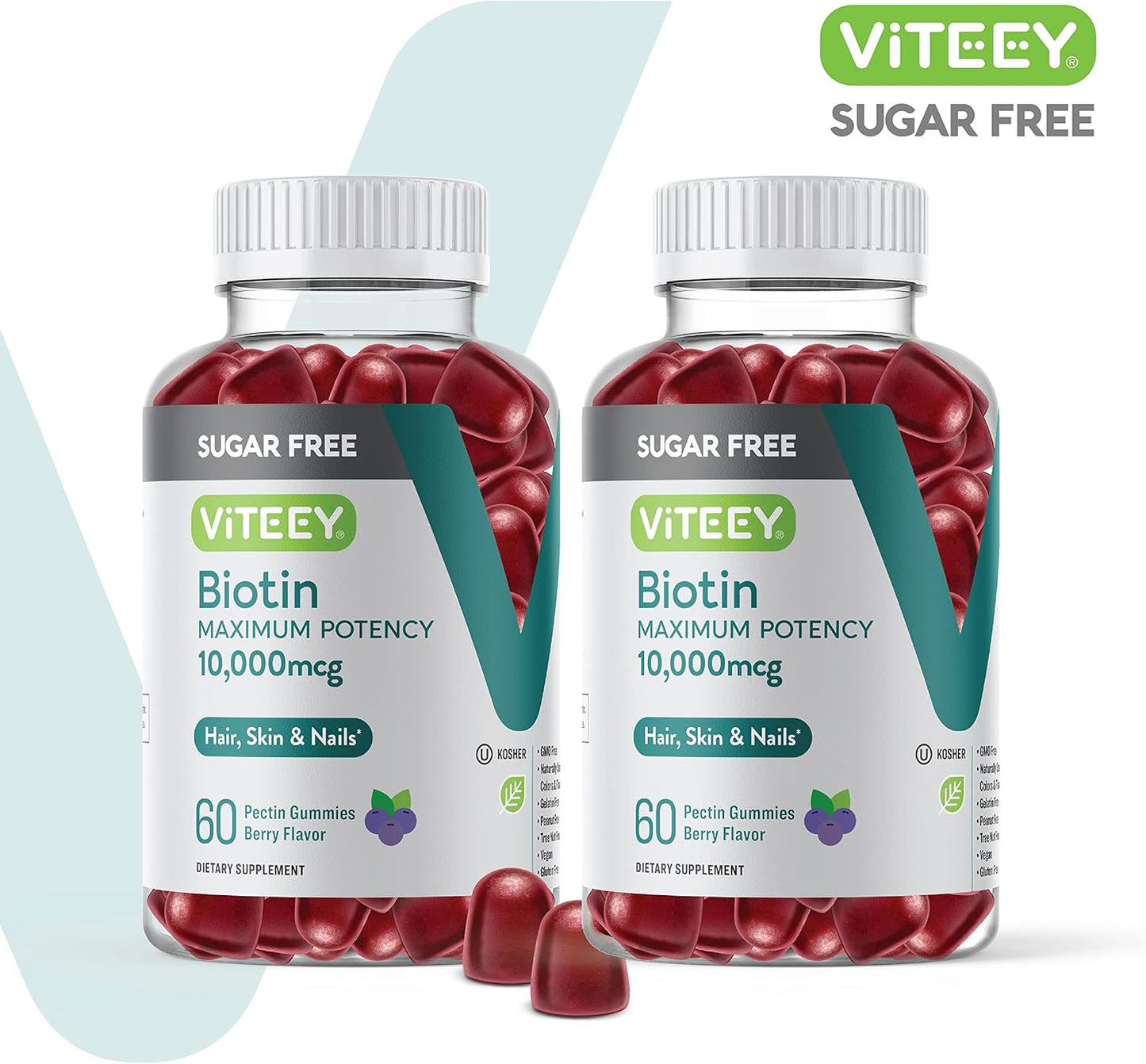 10,000mcg Biotin Gummies for Hair, Skin, Nails - Sugar-Free - Hair Growth, Healthy Skin, Strong Nails - Vegan, Gluten-Free - Berry Flavor