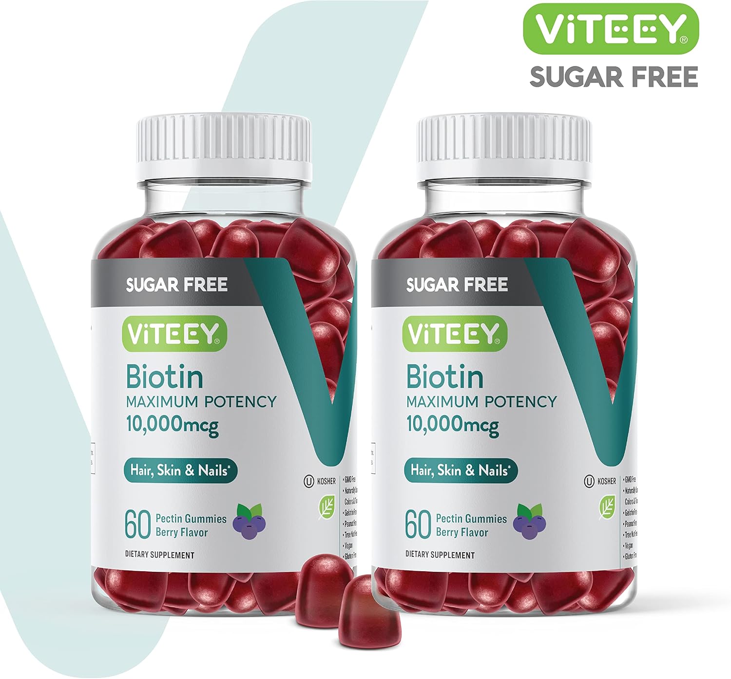 10,000mcg Biotin Gummies for Hair, Skin, Nails - Sugar-Free - Hair Growth, Healthy Skin, Strong Nails - Vegan, Gluten-Free - Berry Flavor