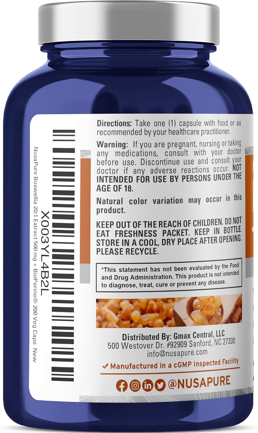 10,000mg Boswellia Serrata Extract Capsules - 200 Count (20:1 Extract, Non-GMO, Vegan, with Bioperine) - Ayurvedic Frankincense Herb