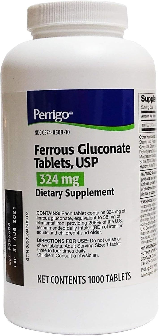 1000ct Toeah Ferrous Gluconate Tablets - 324mg, Green Formula for Iron Deficiency Anaemia Prevention and Treatment