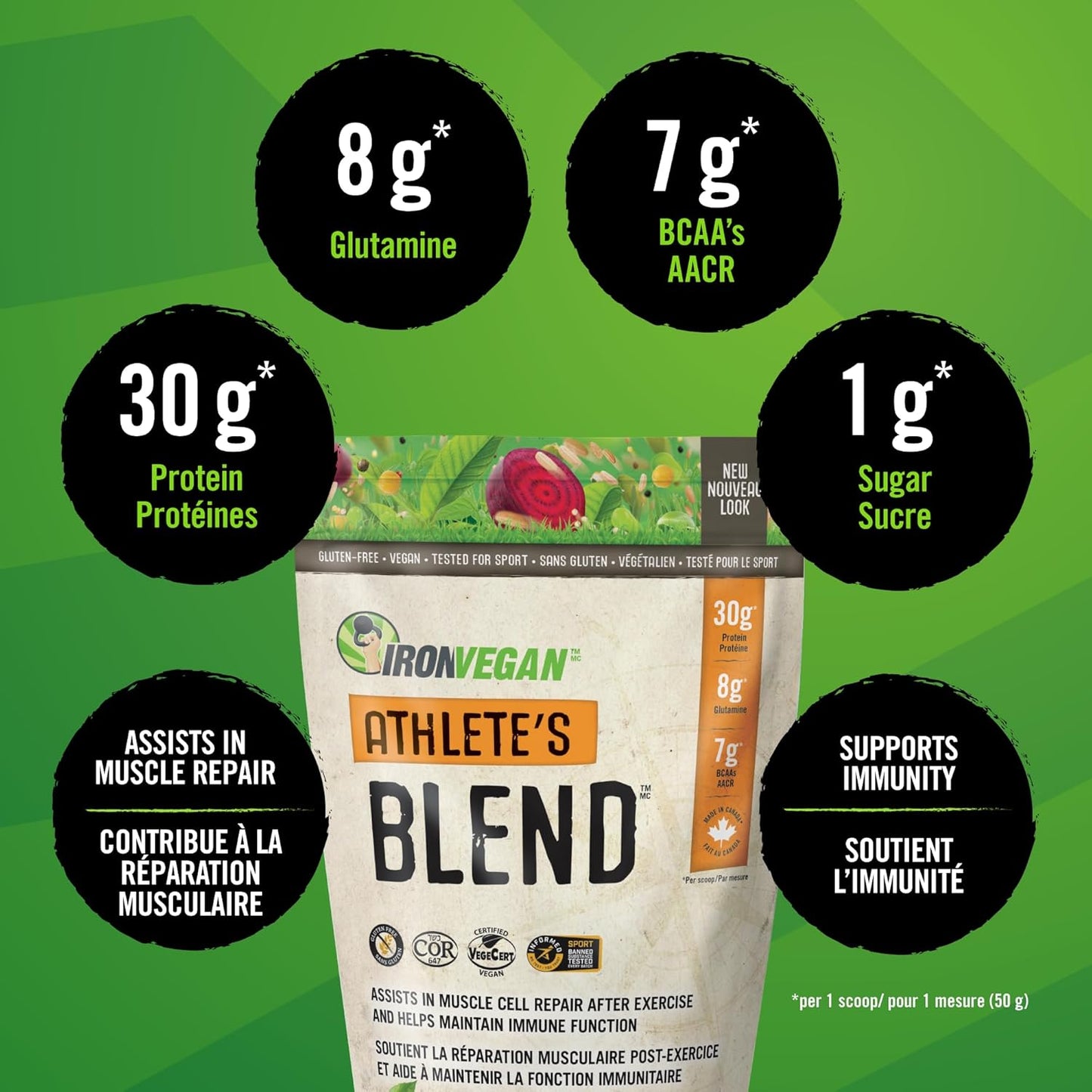 1000g IRONVEGAN Chocolate Sprouted Protein Blend for Athletes