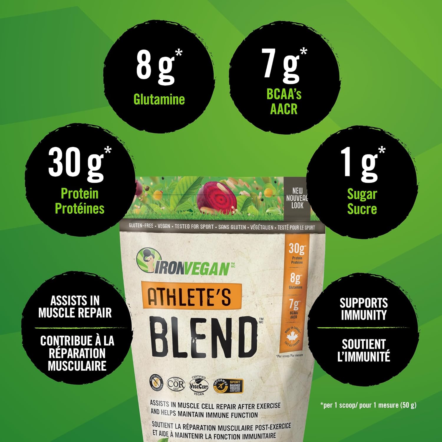 1000g IRONVEGAN Chocolate Sprouted Protein Blend for Athletes