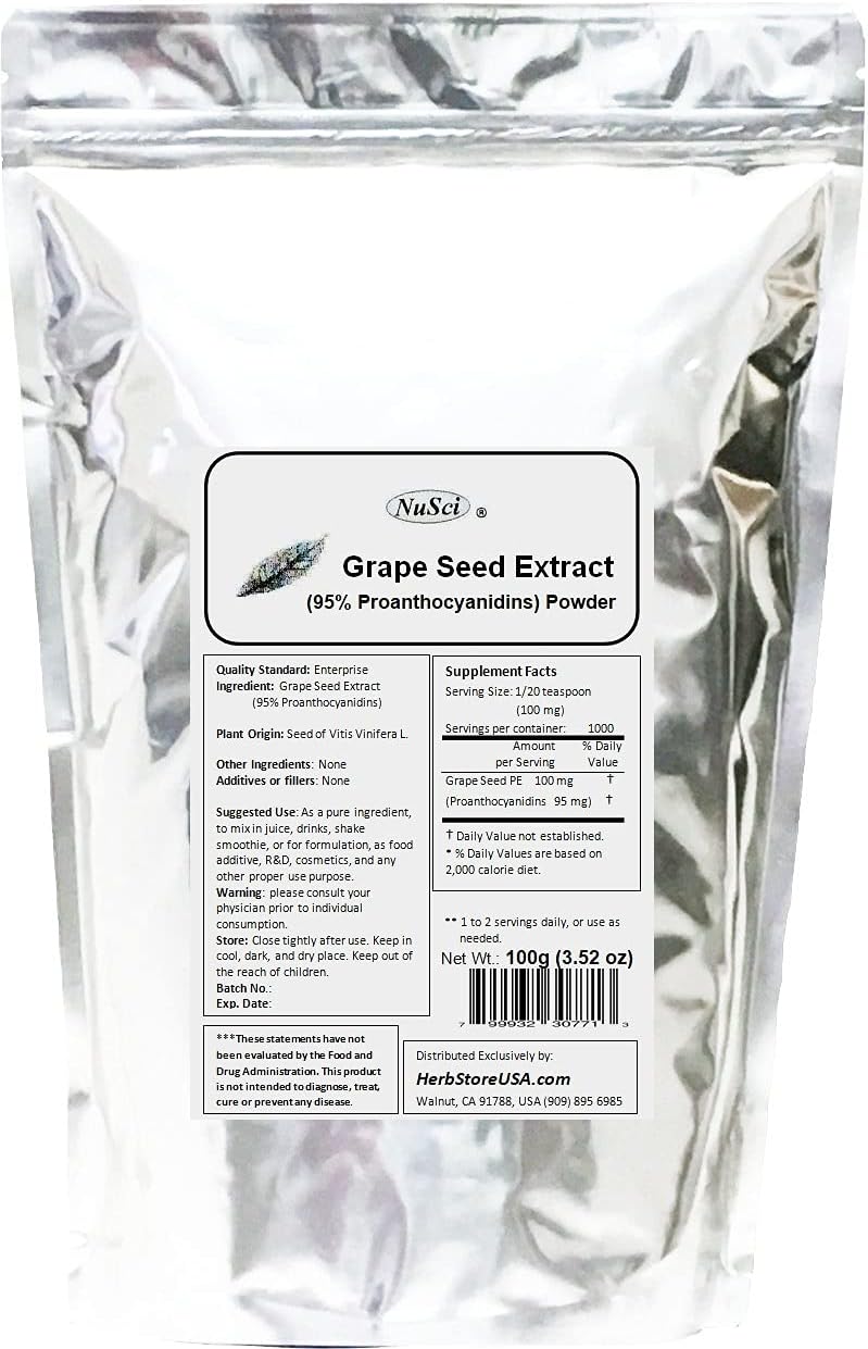 1000g NuSci Grape Seed Extract Powder (Europe) 95% Proanthocyanidins OPC - Non-GMO, Non-Irradiated, Europe Grown