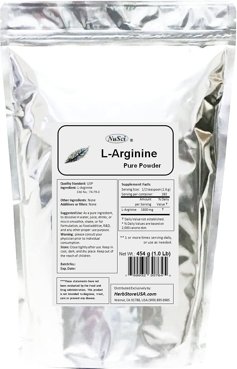 1000g NuSci L-Arginine Powder - Pure Base Form for Energy & Muscle Support (2.2 lb)