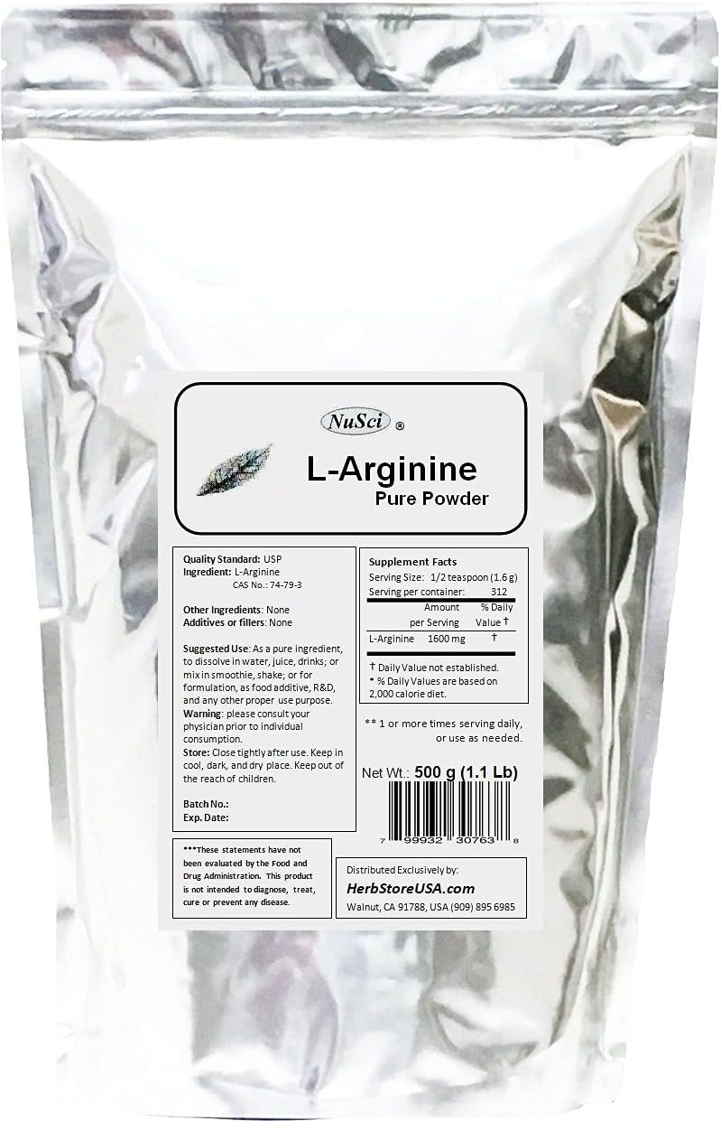 1000g NuSci L-Arginine Powder - Pure Base Form for Energy & Muscle Support (2.2 lb)