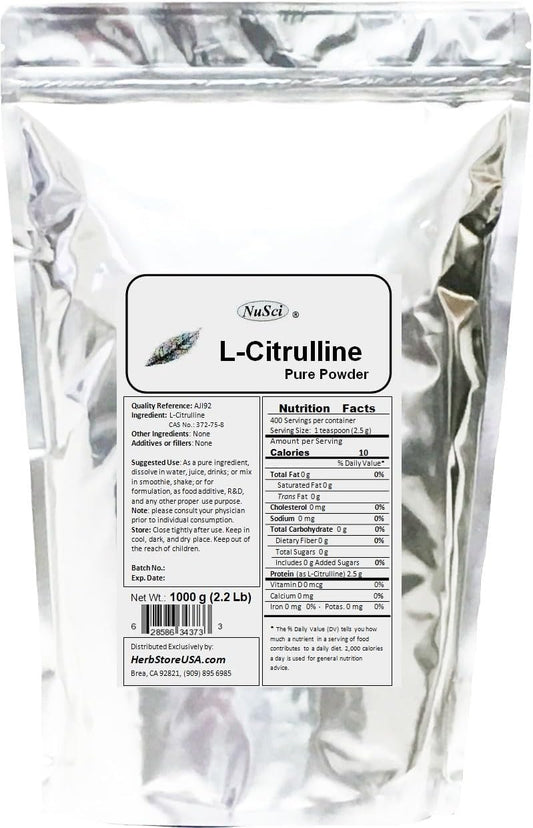 1000g NuSci L-Citrulline Powder - Pure Nitric Oxide Supplement (2.2 lb, 35.2 oz), AJI92 Quality Standard