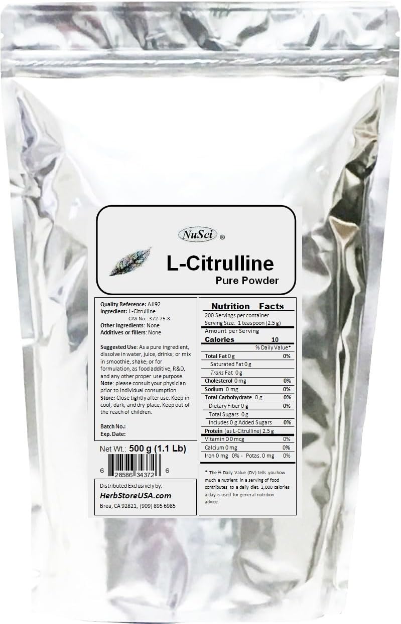 1000g NuSci L-Citrulline Powder - Pure Nitric Oxide Supplement (2.2 lb, 35.2 oz), AJI92 Quality Standard