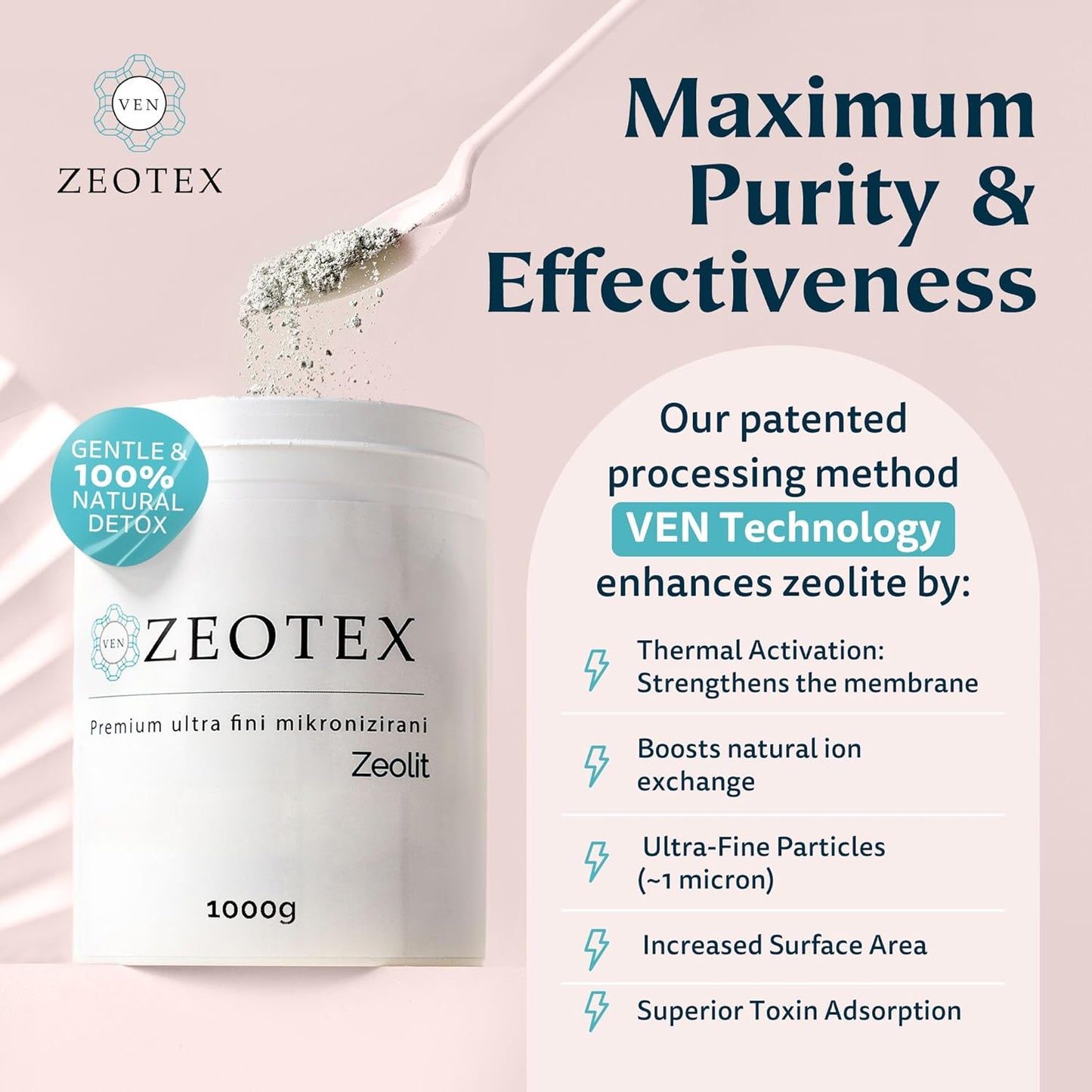 1000g Zeotex Zeolite Powder for Full Body Detox Cleanse - Micronized Zeolite Toxin Remover for Food and Juice Detox