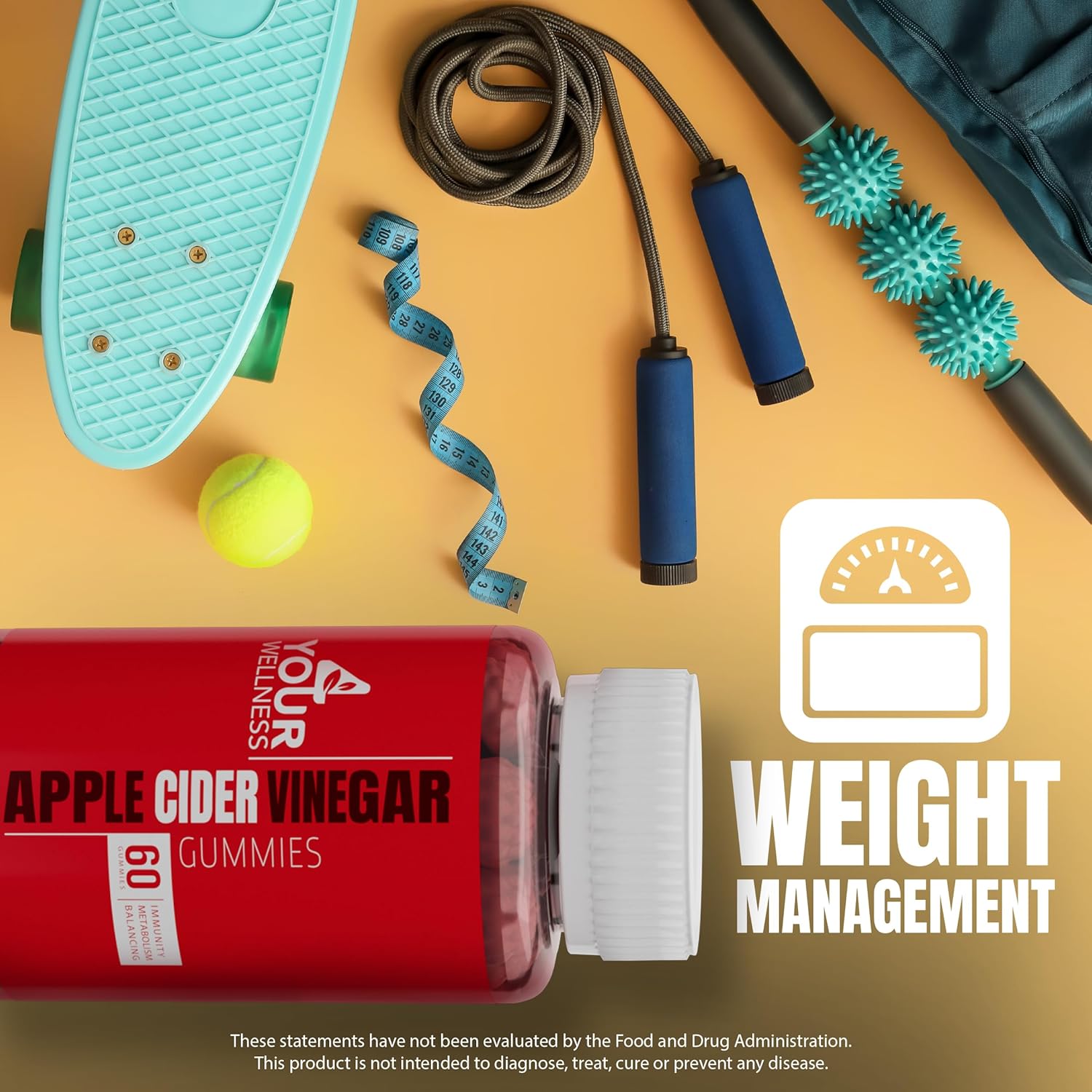 1000mg All-Natural Apple Cider Vinegar Gummies - Vegan, Non-GMO, Gluten-Free - 60 Count