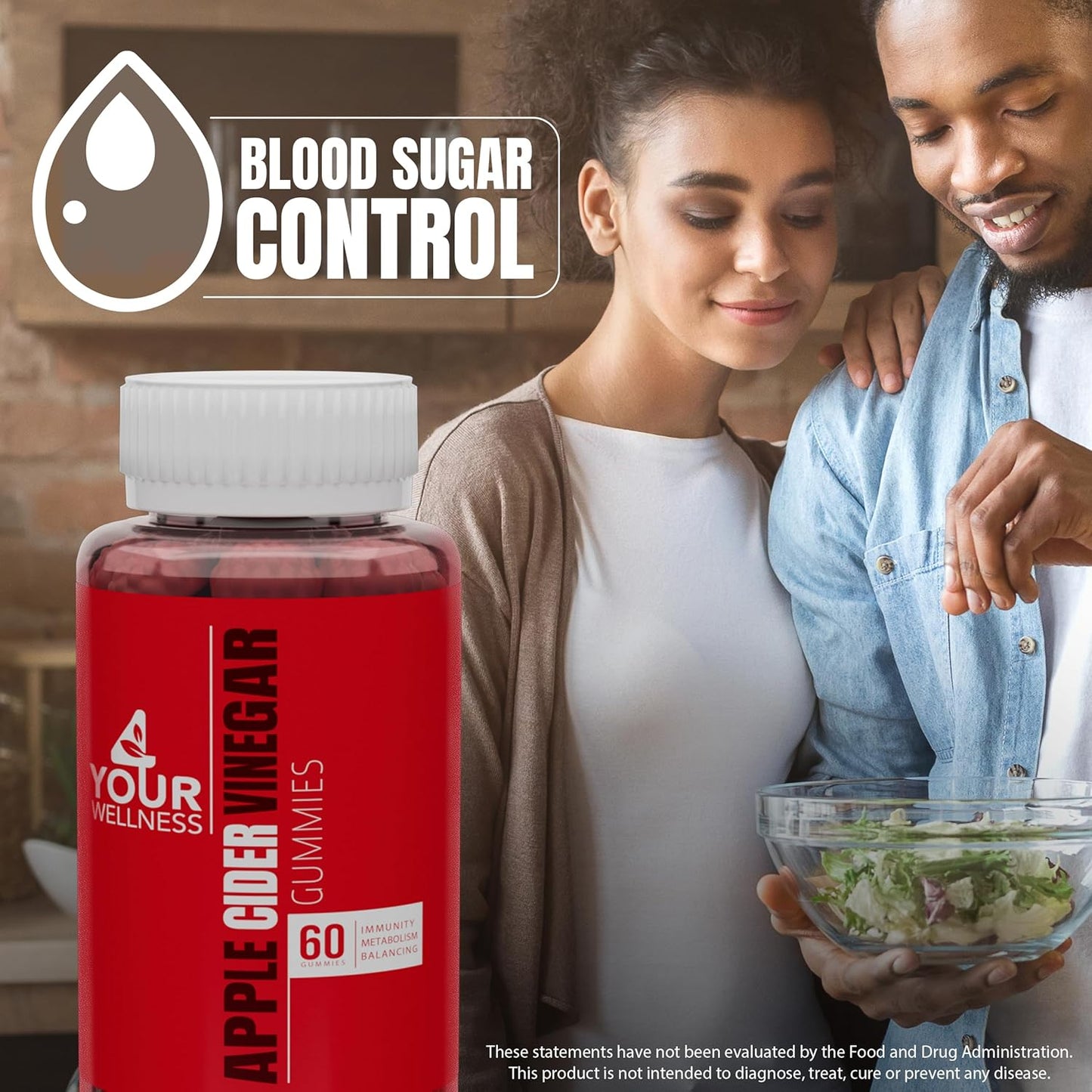 1000mg All-Natural Apple Cider Vinegar Gummies - Vegan, Non-GMO, Gluten-Free - 60 Count