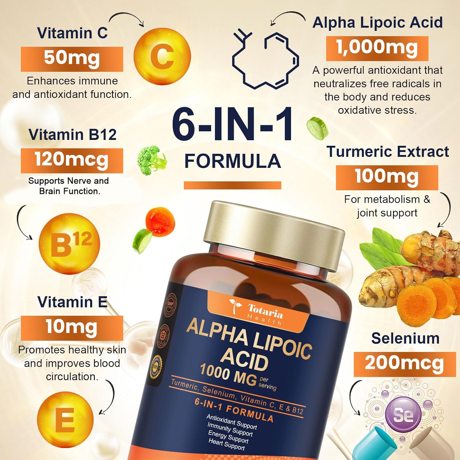 1000mg Alpha Lipoic Acid Capsules for Neuropathy Support & Antioxidant Boost - Vegan & Gluten Free Neuropathy Supplement