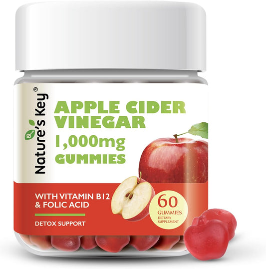 1000mg Apple Cider Vinegar Gummies for Slimming Formula & Detox | 60 Count Vegan Non-GMO Gluten Free Gummy with Folic Acid B6 B12 Beetroot Pomegranate