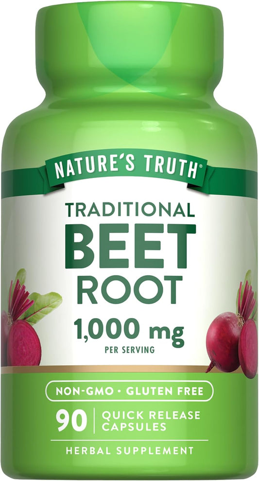 1000mg Beet Root Capsules - 90 Pills Herbal Extract Supplement - Gluten Free & Non-GMO by Nature's Truth