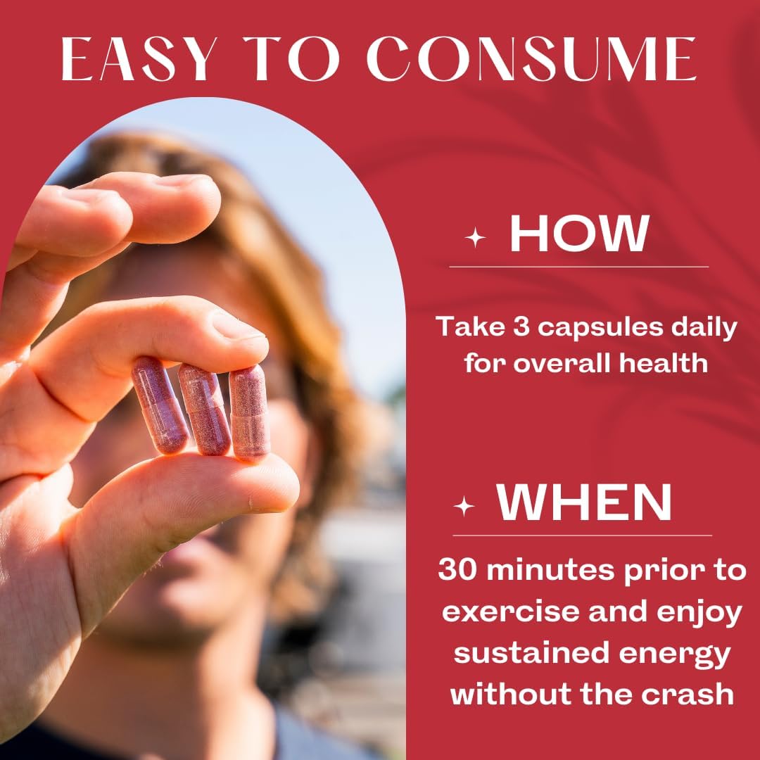 1000mg Beet Root Powder Capsules for Performance & Stamina - Vegan Superfood Supplement Supports Overall Health & Nitric Oxide Booster, 30 Servings