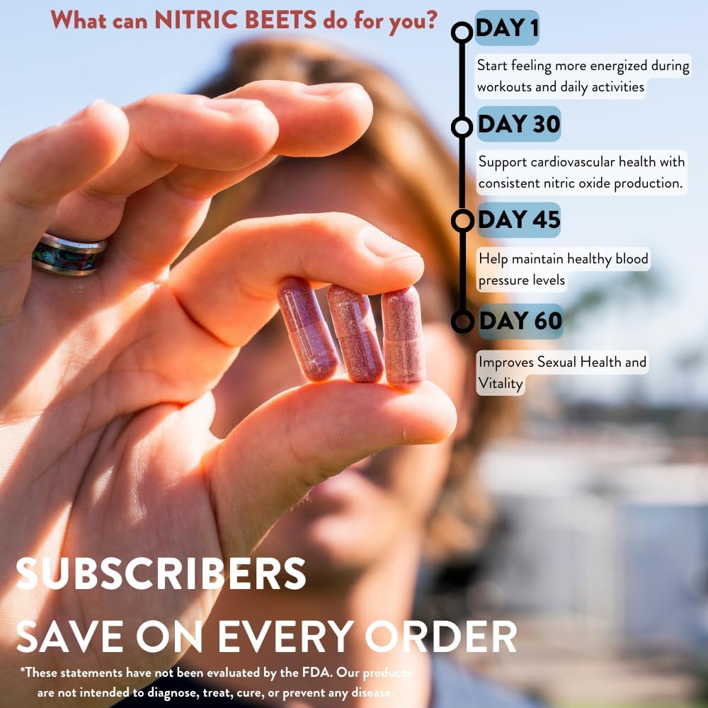 1000mg Beet Root Powder Capsules for Performance & Stamina - Vegan Superfood Supplement Supports Overall Health & Nitric Oxide Booster, 30 Servings