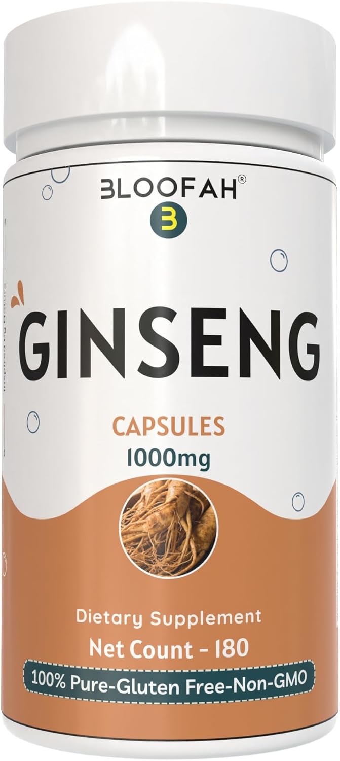 1000mg Bloofah Ginseng Capsules - Panax Ginseng Herbal Supplement for Daily Energy and Wellness - Non-GMO, Gluten-Free (180 Count)