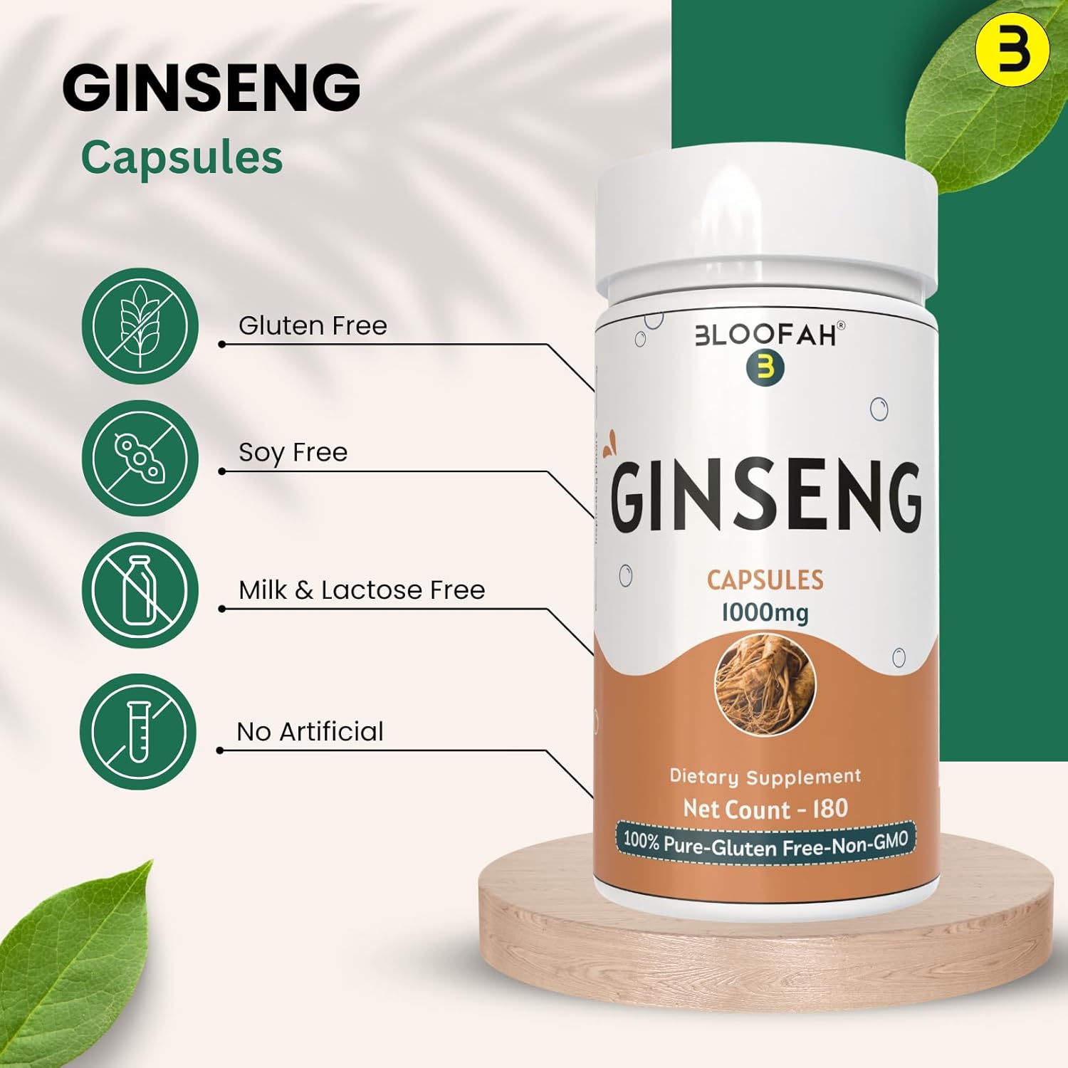 1000mg Bloofah Ginseng Capsules - Panax Ginseng Herbal Supplement for Daily Energy and Wellness - Non-GMO, Gluten-Free (180 Count)