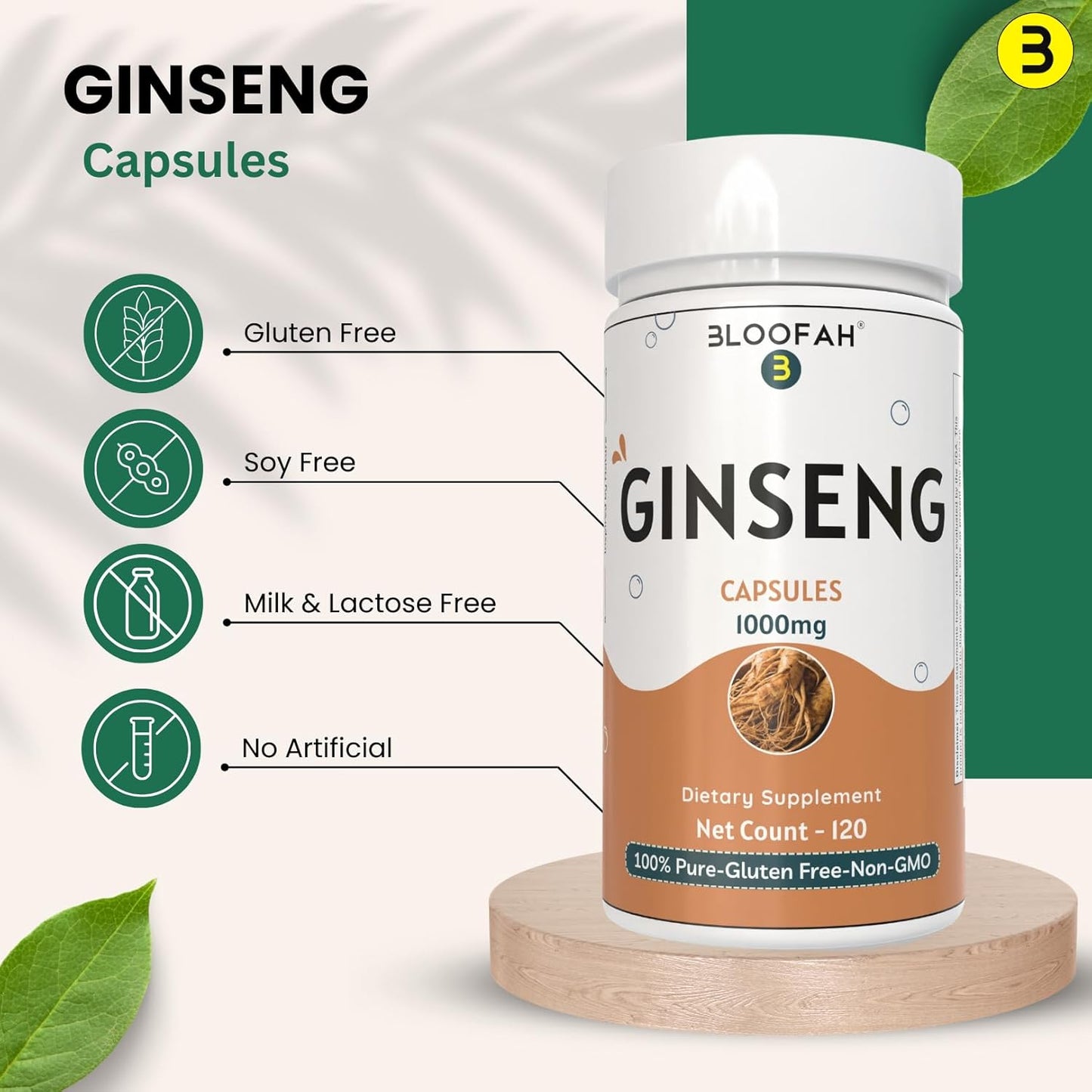 1000mg Bloofah Ginseng Capsules - Panax Ginseng Root Herbal Supplement - Non-GMO, Gluten-Free - GMP-Certified - Traditional Wellness Formula - 120 Count (1 Pack)