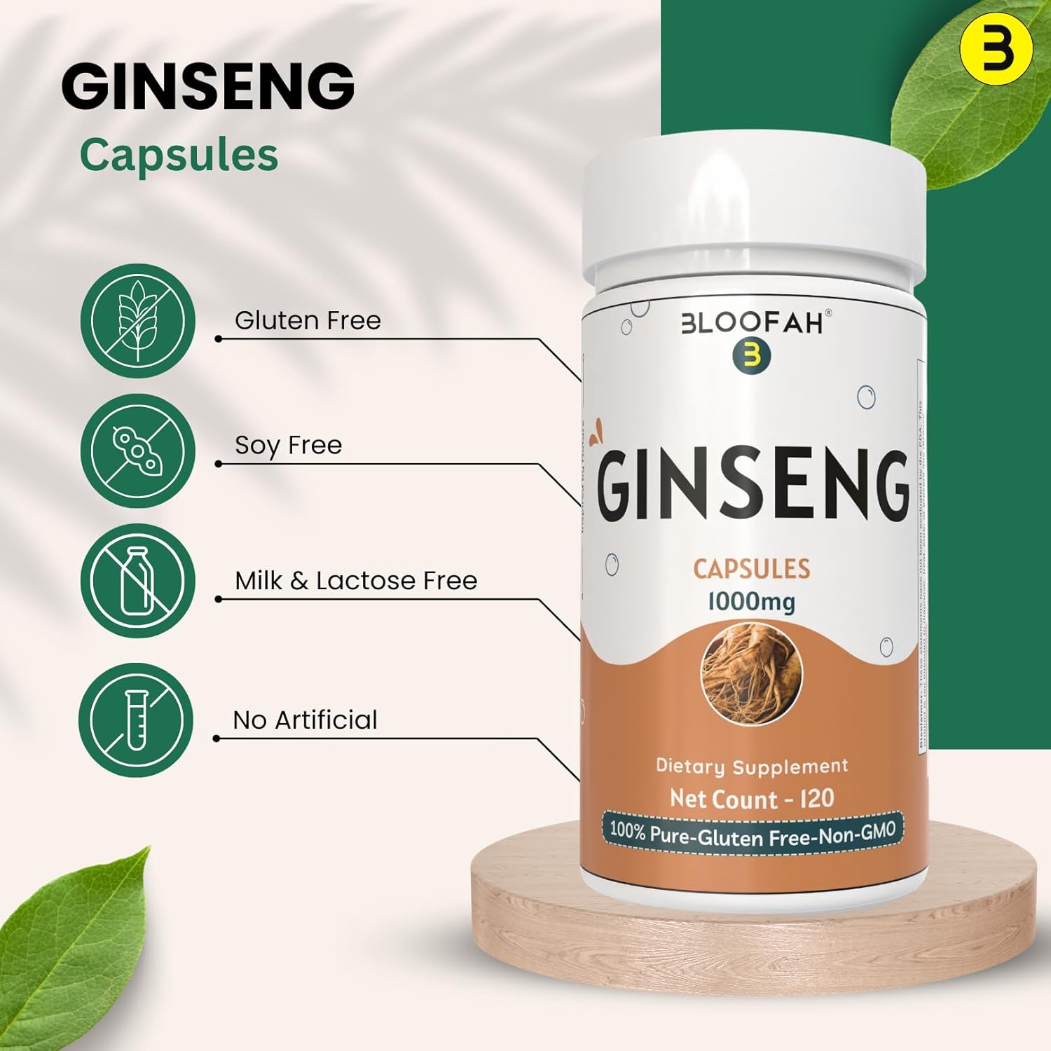1000mg Bloofah Ginseng Capsules - Panax Ginseng Root Herbal Supplement - Non-GMO, Gluten-Free - GMP-Certified - Traditional Wellness Formula - 120 Count (1 Pack)