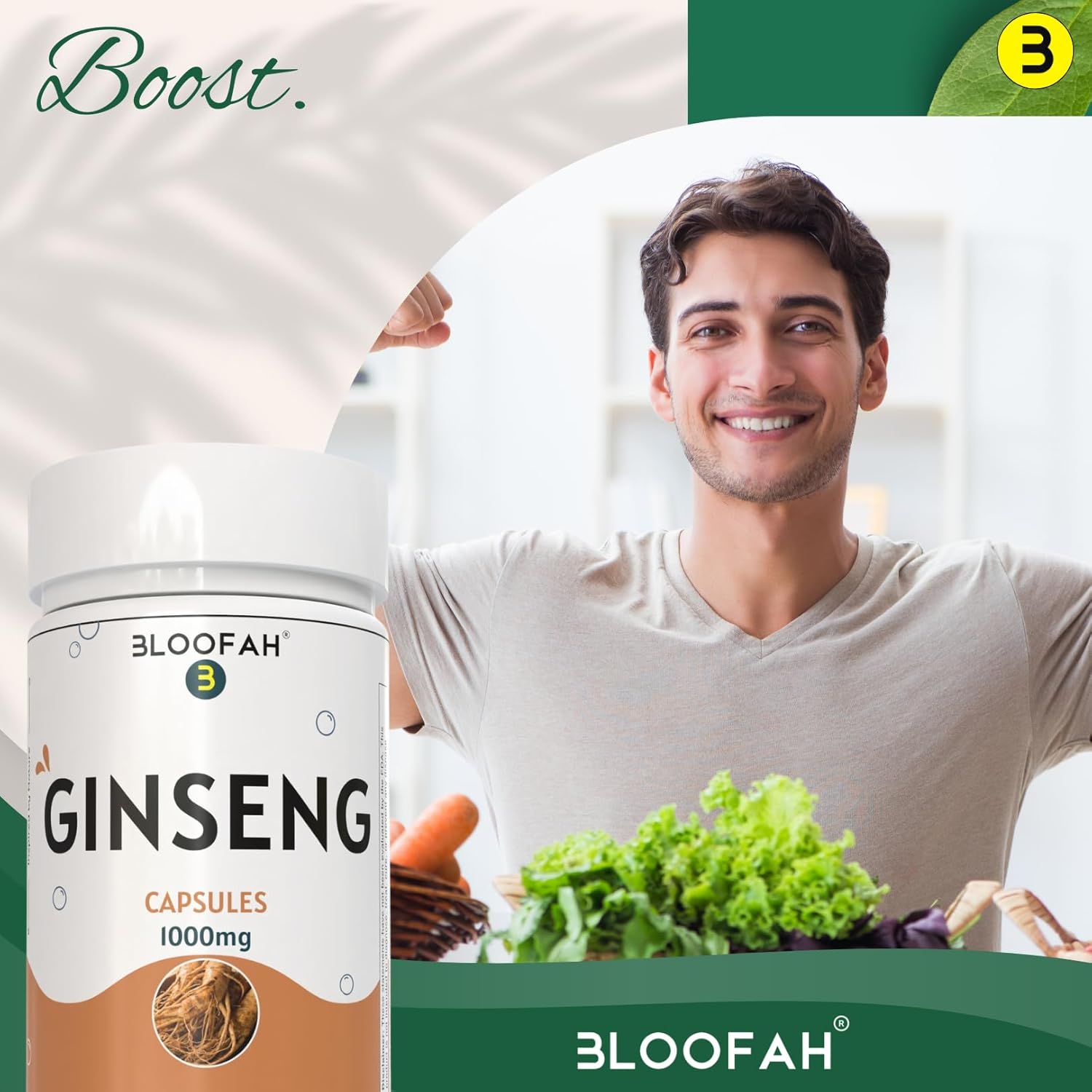 1000mg Bloofah Ginseng Capsules - Panax Ginseng Root Herbal Supplement - Non-GMO, Gluten-Free - GMP-Certified - Traditional Wellness Formula - 120 Count (1 Pack)