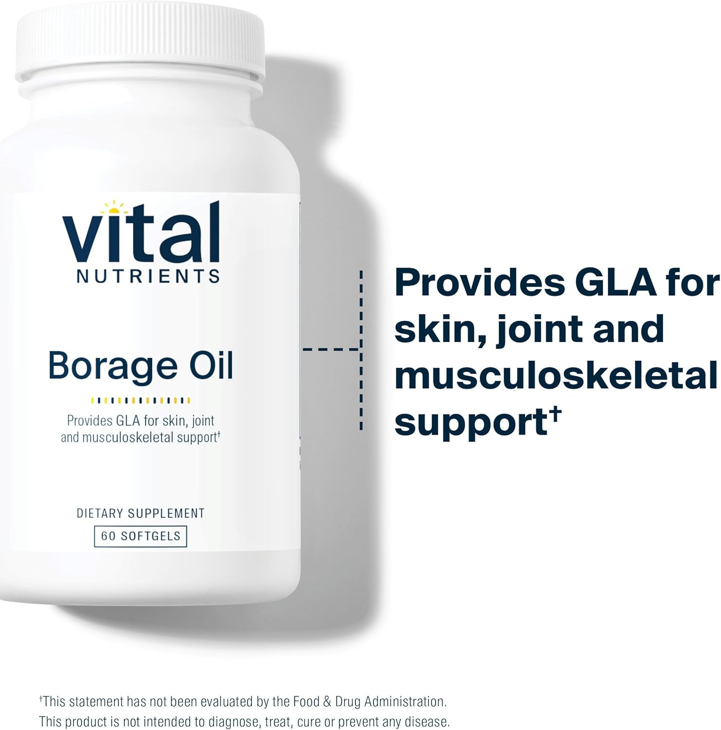 1000mg Borage Oil Softgels | High GLA Omega-6 Supplement | Antioxidant for Skin & Joints | Non-GMO | 60 Count