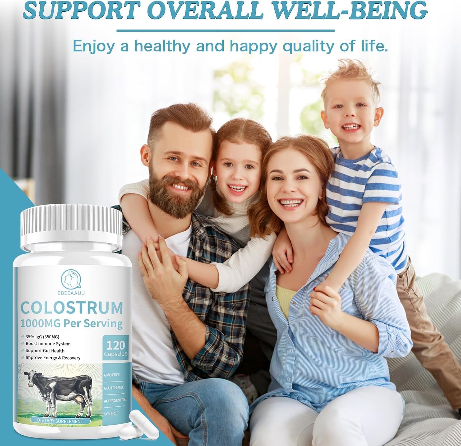 1000mg Bovine Colostrum Capsules with Lactoferrin - Immune Support & Muscle Recovery Supplement - 120 Capsules for Gut Health, Hair Growth, Gluten-Free & Non-GMO