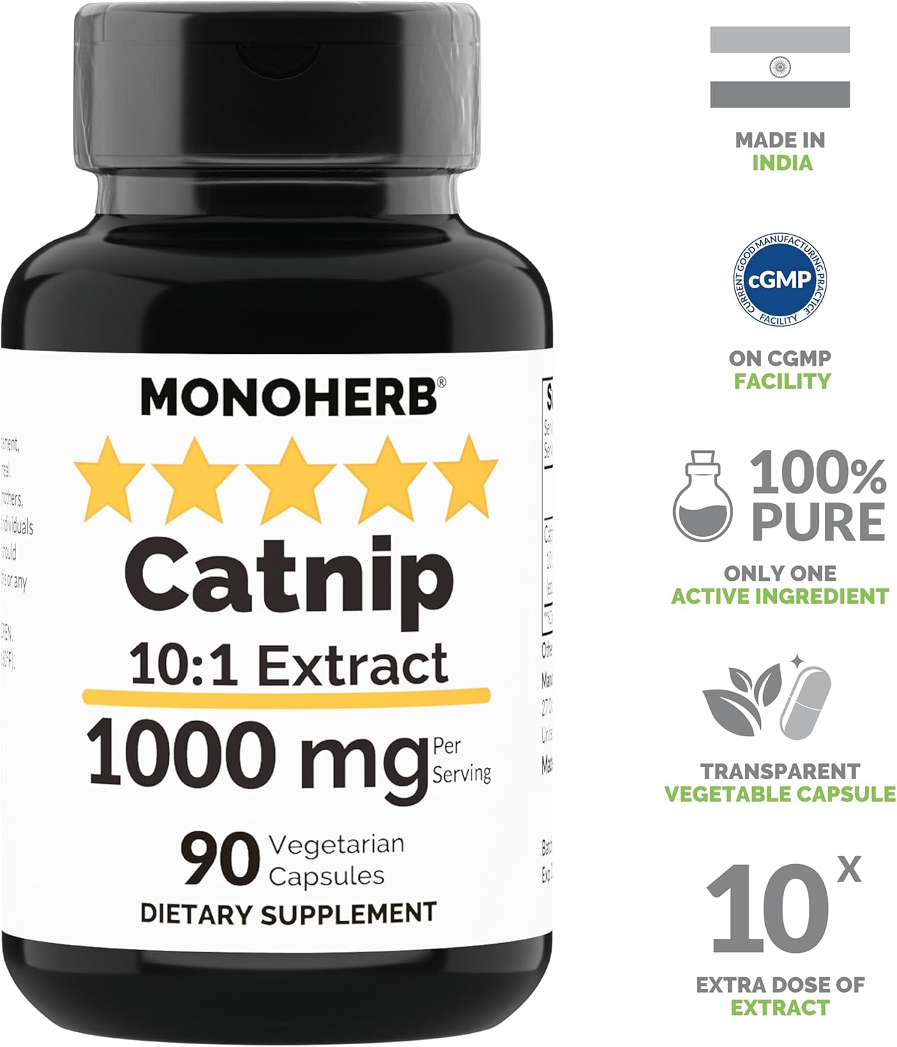 1000mg Catnip Extract Capsules - 90 Vegetarian Capsules by MONOHERB