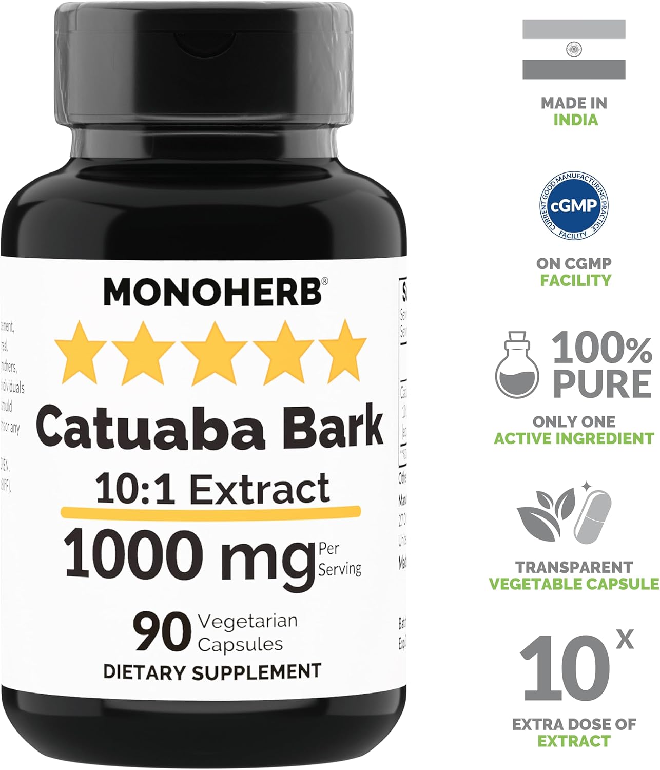 1000mg Catuaba Bark Extract - 90 Vegetarian Capsules by MONOHERB