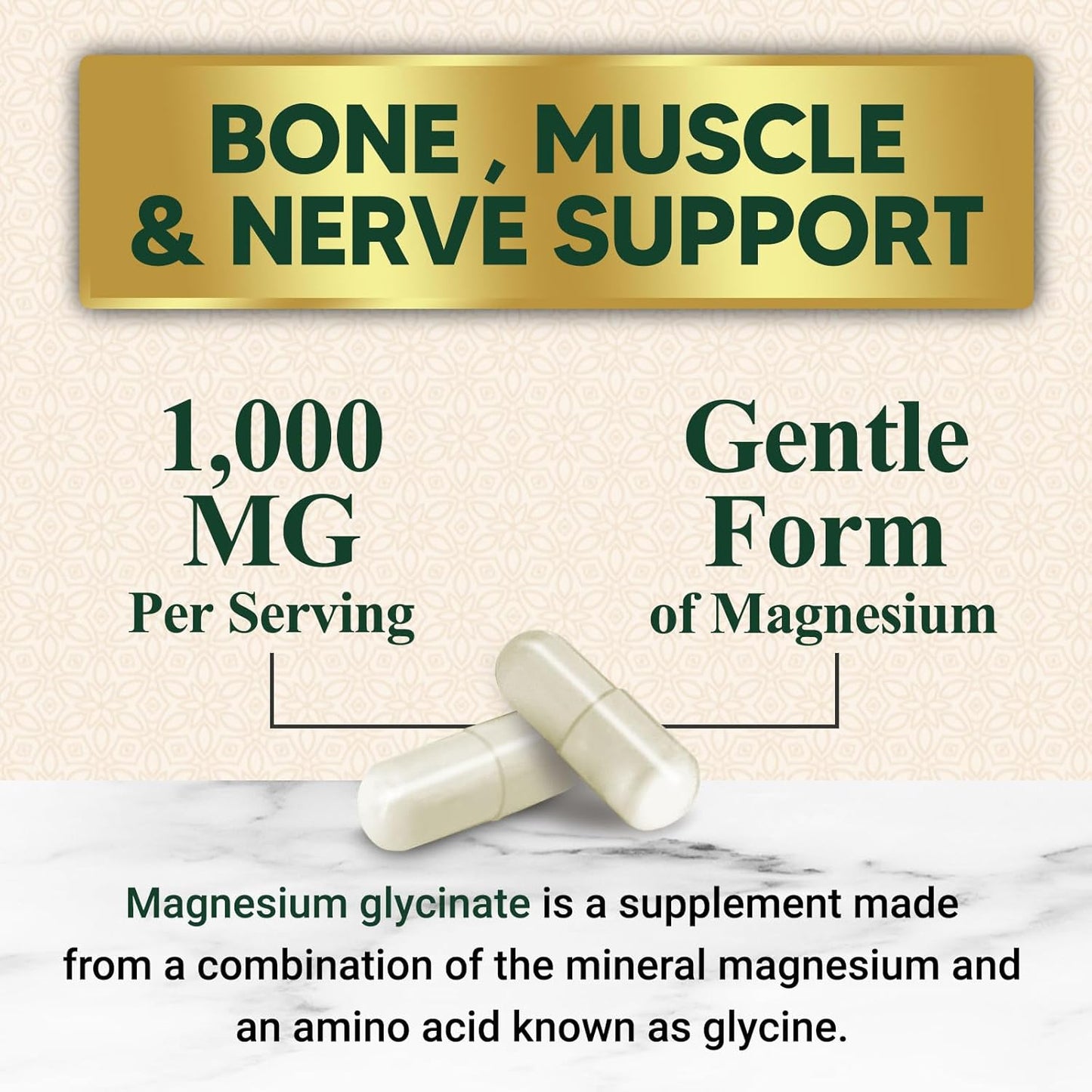 1000mg Chelated Magnesium Glycinate Supplement for Heart, Nerves, Bone, and Muscle Support - High Absorption for Men and Women - Vegan, Non-GMO - 60 Capsules