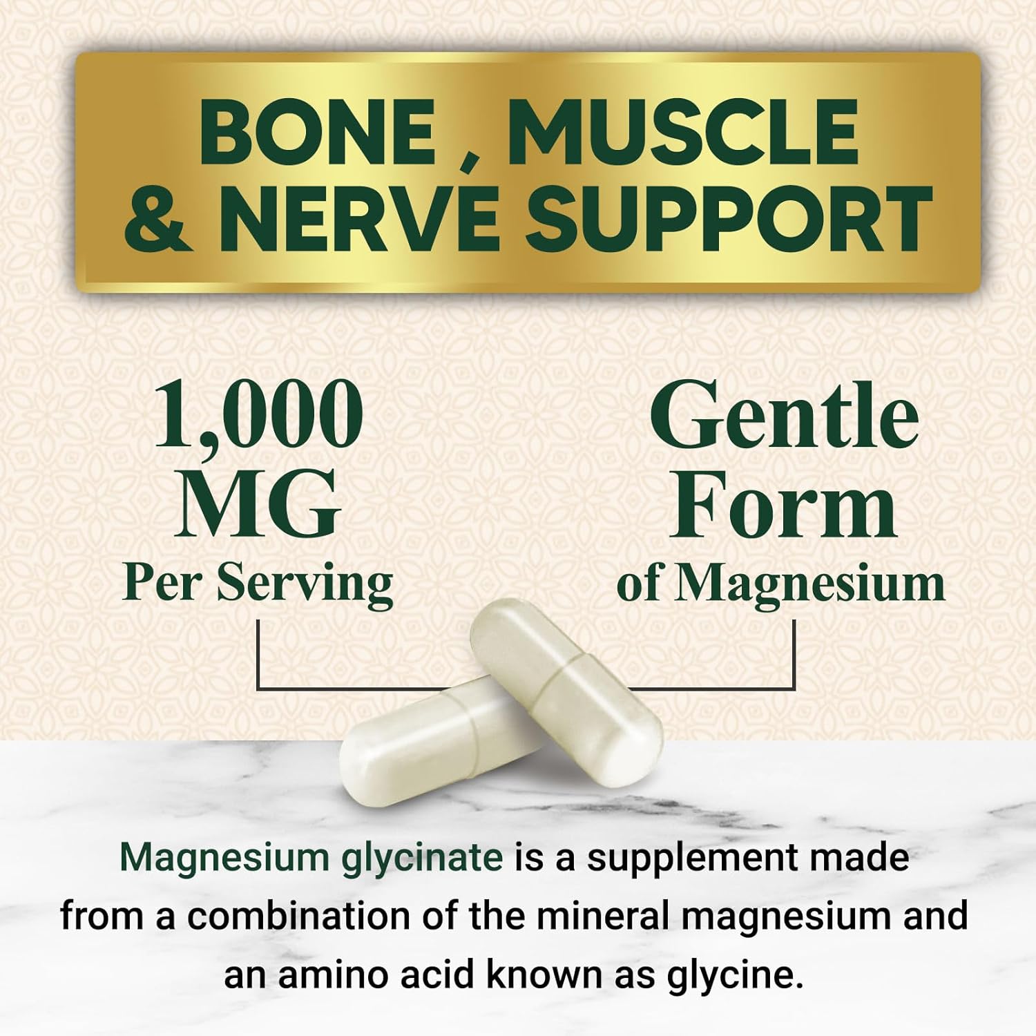1000mg Chelated Magnesium Glycinate Supplement for Heart, Nerves, Bone, and Muscle Support - High Absorption for Men and Women - Vegan, Non-GMO - 60 Capsules