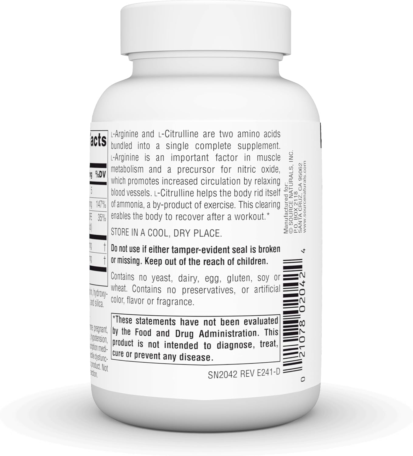 1000mg L-Arginine L-Citrulline Complex Supplement - 60 Tablets by Source Naturals