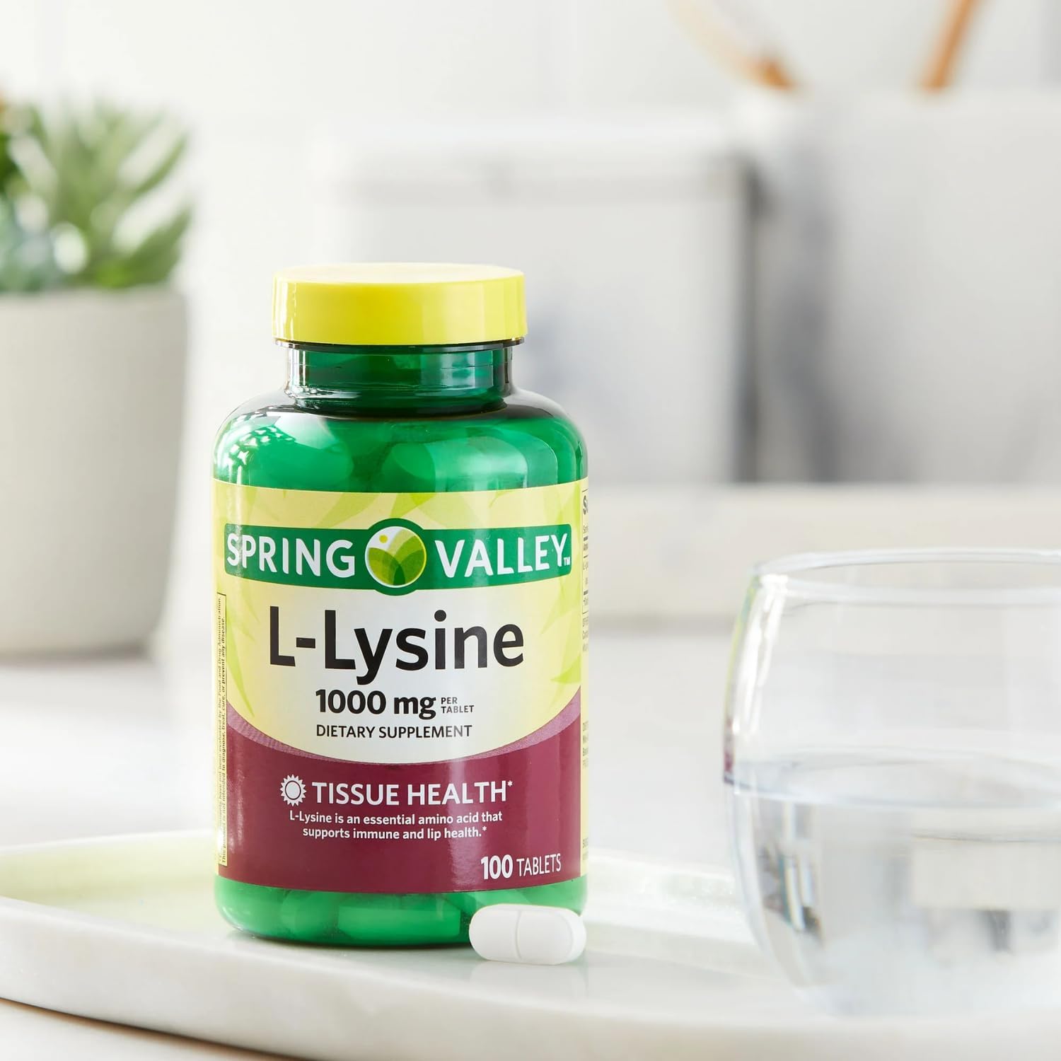 1000mg L-Lysine Tablets for Immune Support - 100 Count Bottle - Essential Amino Acid Supplement