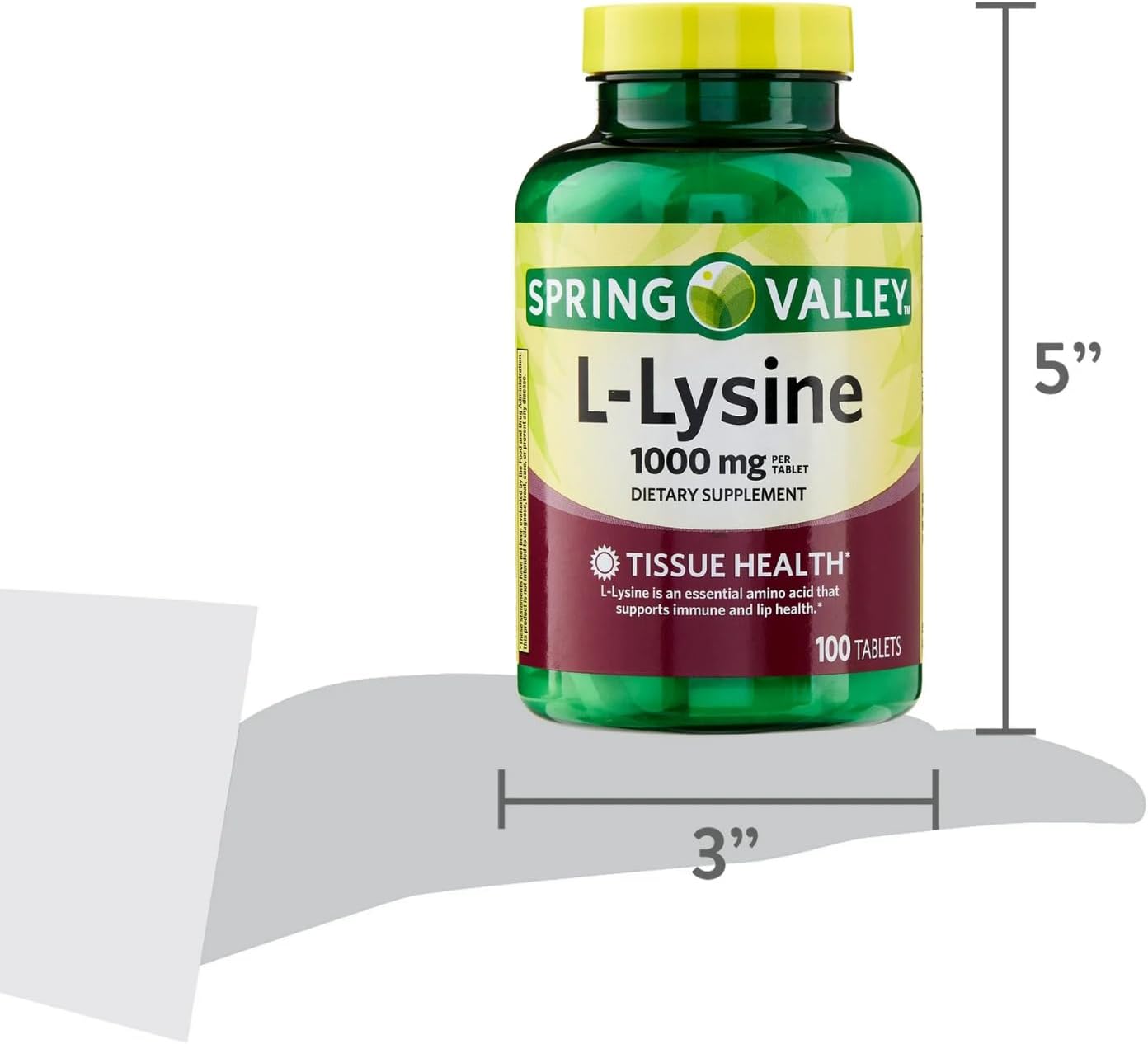 1000mg L-Lysine Tablets for Immune Support - 100 Count Bottle - Essential Amino Acid Supplement
