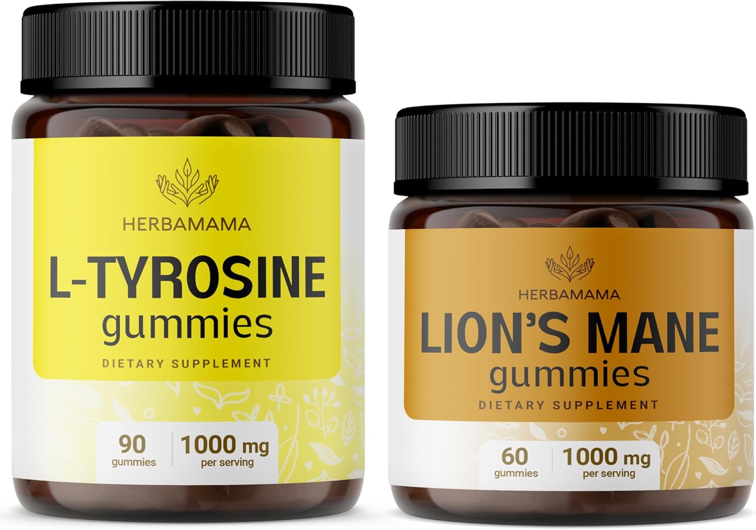 1000mg L-Tyrosine and Lion's Mane Gummies Bundle - Vegan & Non-GMO - 2 Pack