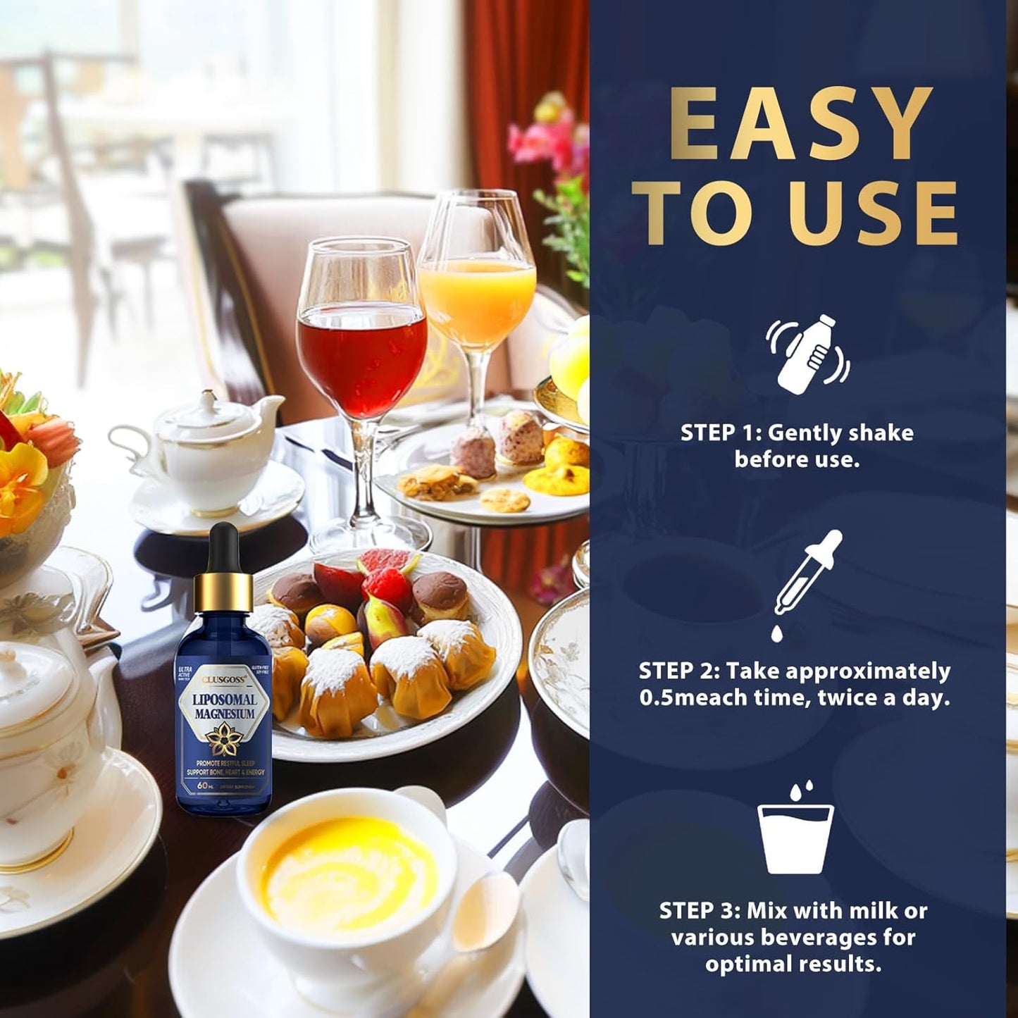 1000mg Liposomal Magnesium Drops for Calm & Sleep - Liquid Magnesium Glycinate Supplement for Bone, Heart, Energy, Muscle Support - Sugar-Free