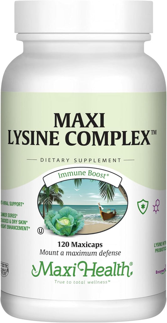 1000mg Lysine Supplement with Probiotics for Immune Health and Protein Synthesis - L-Lysine Complex Capsules from Lysine HCl - Maxi Health