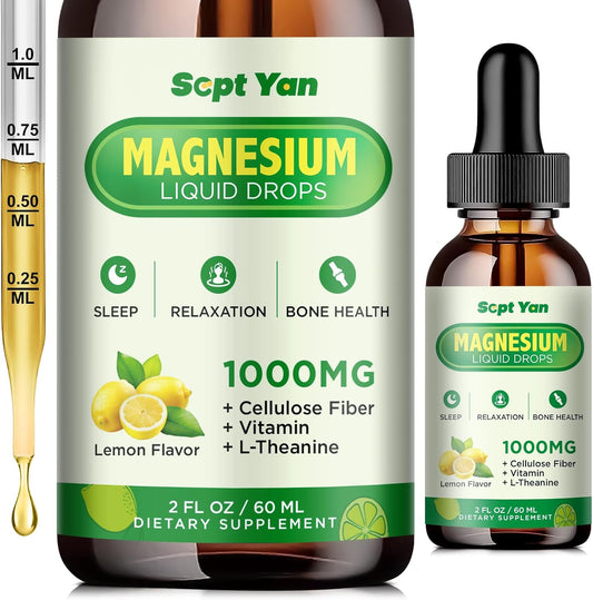 1000mg Magnesium Glycinate Liquid Drops with Fiber, L-Theanine, Vitamin B & C - Lemon Flavor for Sleep, Muscle, Energy & Relaxation
