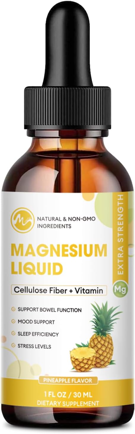 1000mg Magnesium Glycinate Liquid Supplement with Fiber, Vitamins, and Zinc - Pineapple Flavor, 1 Pack