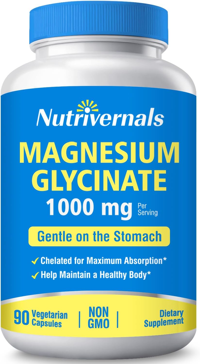 1000mg Magnesium Glycinate Supplement for Maximum Absorption - 90 Veggie Capsules, Non-GMO & Gluten Free