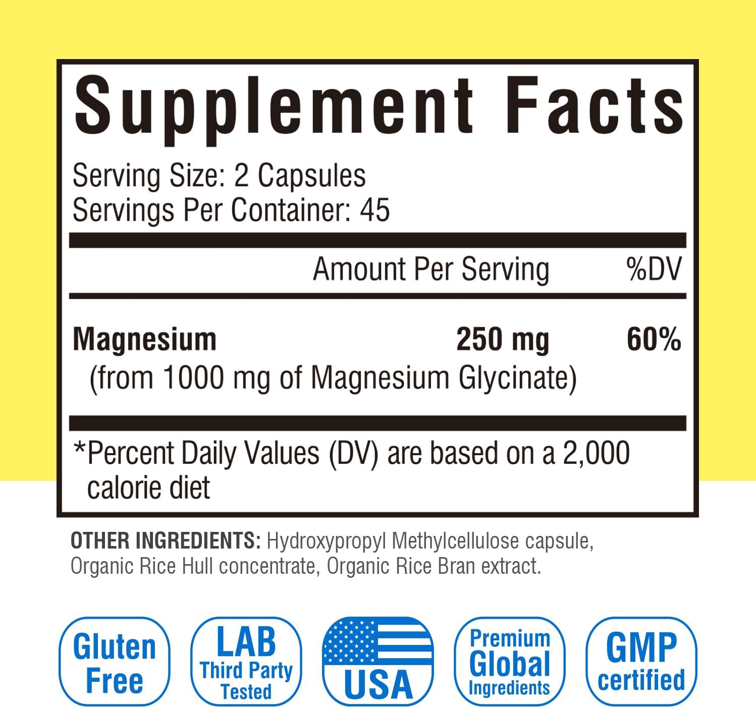 1000mg Magnesium Glycinate Supplement for Maximum Absorption - 90 Veggie Capsules, Non-GMO & Gluten Free