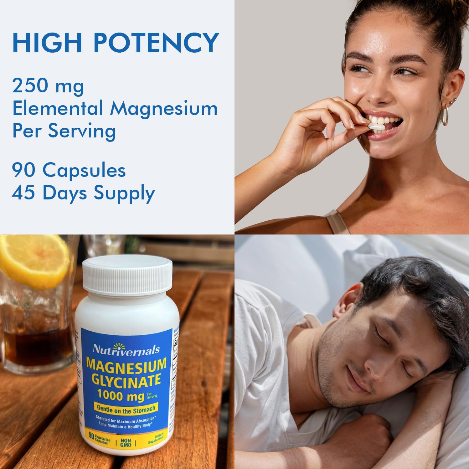 1000mg Magnesium Glycinate Supplement for Maximum Absorption - 90 Veggie Capsules, Non-GMO & Gluten Free