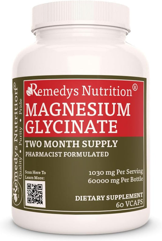 1000mg Magnesium Glycinate with Alfalfa, Watercress & Nettle Leaf - 60 Vegan Capsules - Non-GMO Dietary Supplement