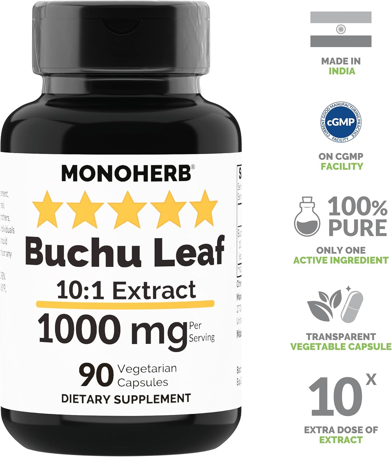 1000mg MONOHERB Buchu Leaf Extract - 90 Vegetarian Capsules for Natural Wellness