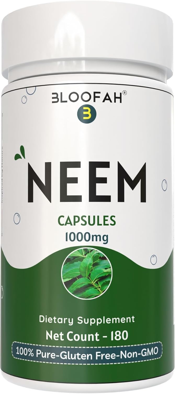 1000mg Neem Leaf Capsules | Pure Azadirachta Indica Powder | Non-GMO, Gluten-Free | 180 Count (Pack of 1)