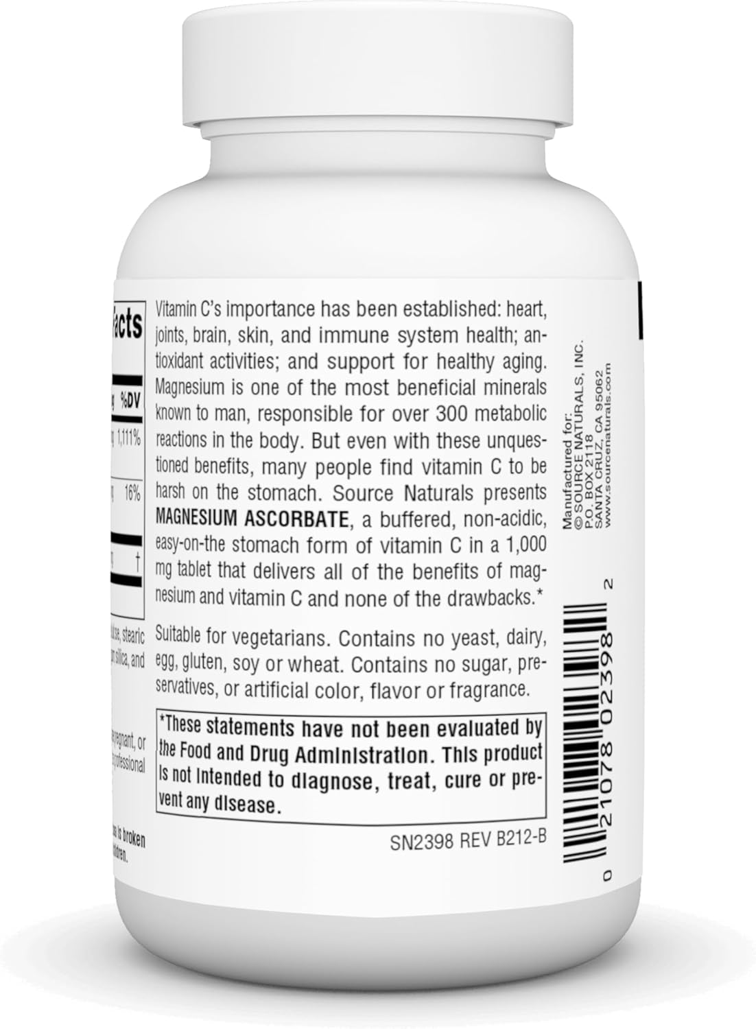 1000mg Non-Acidic Vitamin C Tablets with Magnesium Ascorbate - 60 Count by Source Naturals