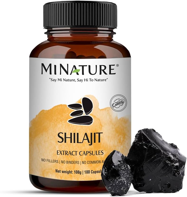 1000mg Non GMO Shilajit Capsules by mi Nature - 180 Veg Caps for Vibrant Energy & Vitality | 100% Extract with Fulvic Acid