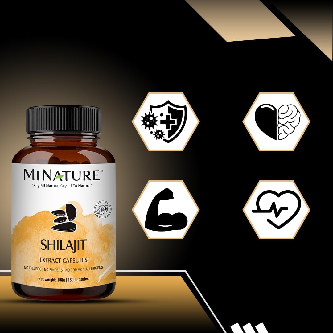 1000mg Non GMO Shilajit Capsules by mi Nature - 180 Veg Caps for Vibrant Energy & Vitality | 100% Extract with Fulvic Acid