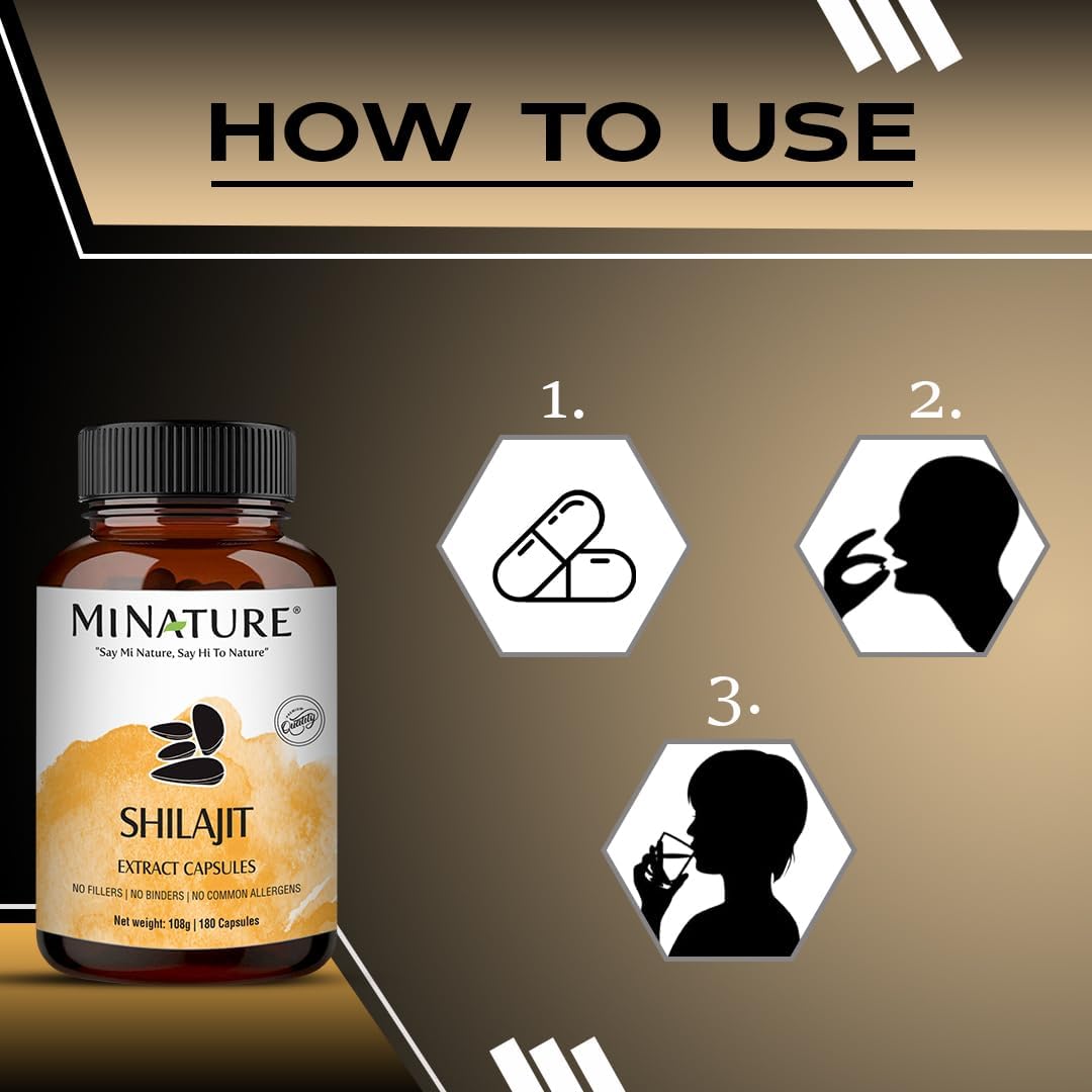 1000mg Non GMO Shilajit Capsules by mi Nature - 180 Veg Caps for Vibrant Energy & Vitality | 100% Extract with Fulvic Acid