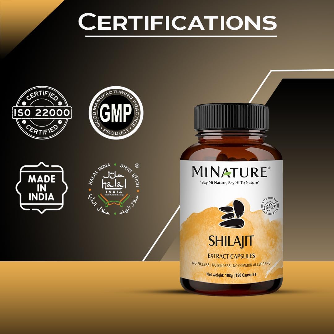 1000mg Non GMO Shilajit Capsules by mi Nature - 180 Veg Caps for Vibrant Energy & Vitality | 100% Extract with Fulvic Acid
