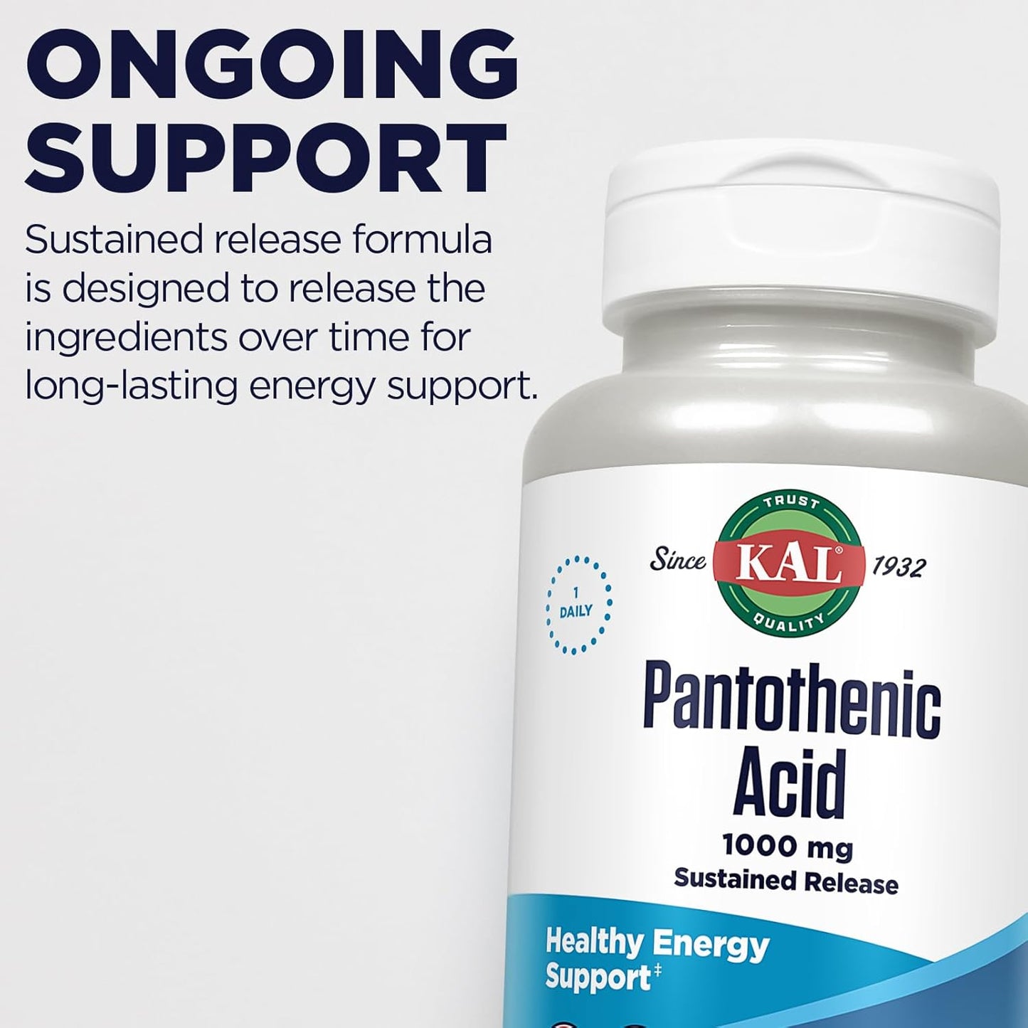 1000mg Pantothenic Acid Vitamin B5 Supplement - Sustained Release Energy Support for Metabolism, Hair, Skin - Vegan - 100 Tablets, 100 Servings, 60-Day Guarantee